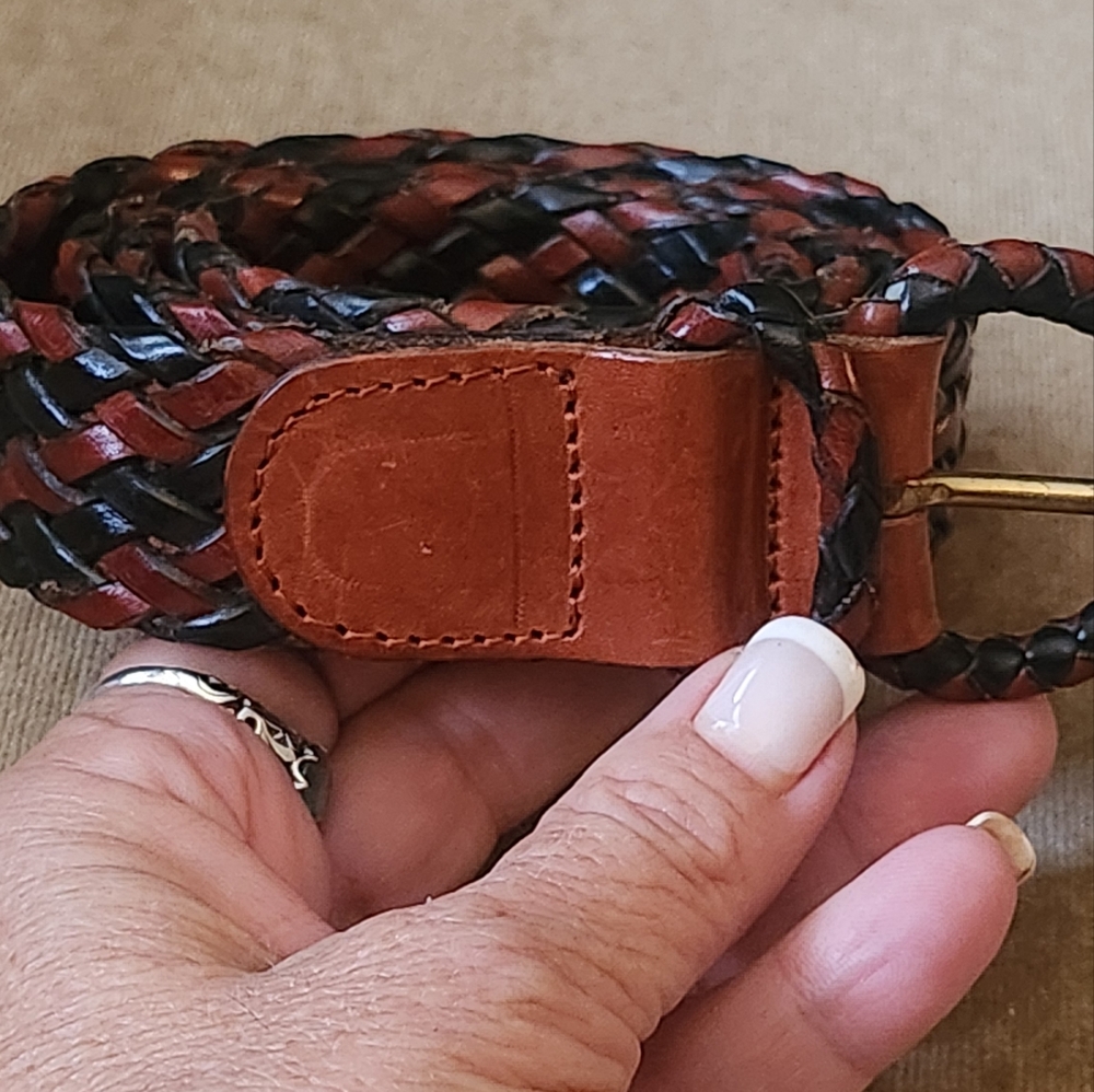 Cole Hahn Black & Brown Leather Braided Belt 43